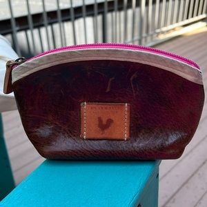 Meanwhile Back on the Farm Brown Leather Makeup Pouch